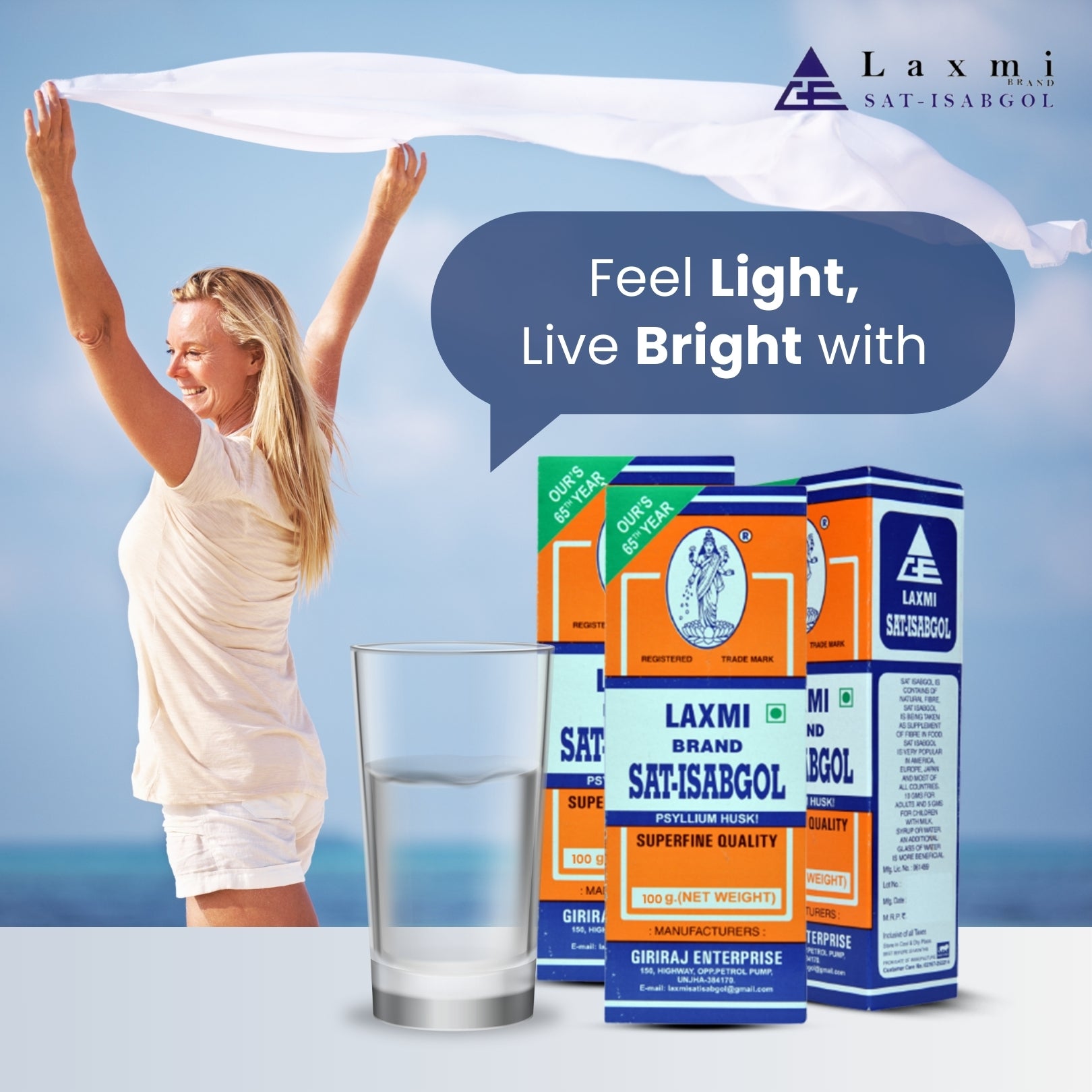 Feel Light, Live Bright with Laxmi Sat Isabgol (Psyllium Husk Powder)