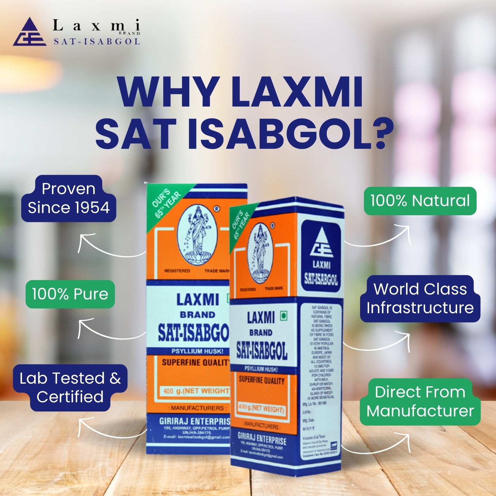 100% Natural Isabgol (Psyllium Husk) from Laxmi Sat Isabgol